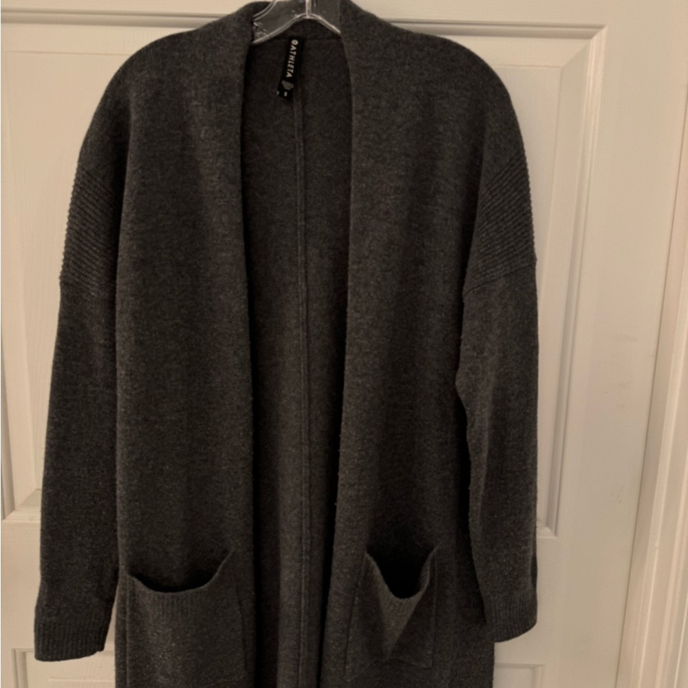 Athleta Spirit Wrap Cashmere Wool Dark Heather Gray Grey Duster Long Cardigan S